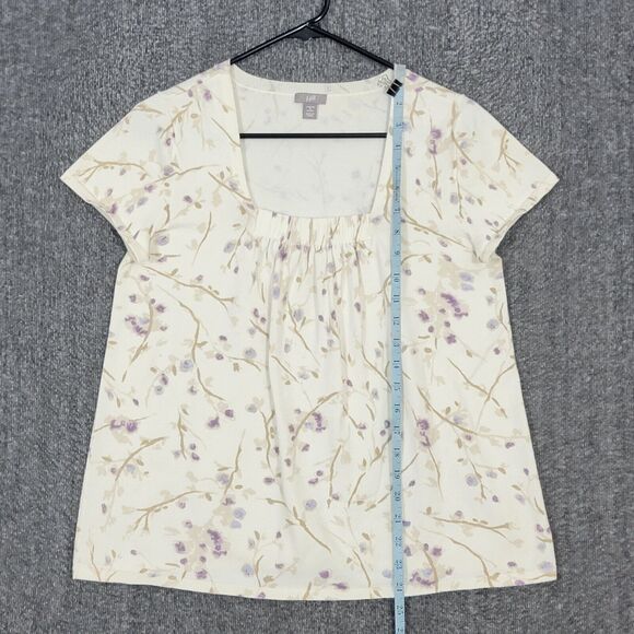 J. Jill Sweater Womens Petite Small Ivory Floral Stretch Knit Short Sleeve Top - Picture 4 of 12